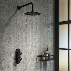 Industrial Showers, Kitchen Ideals, Fixed Shower Head, Shower Basket, Black Industrial, Black Shower, Bath Taps, Modern Shower, Shower Hose