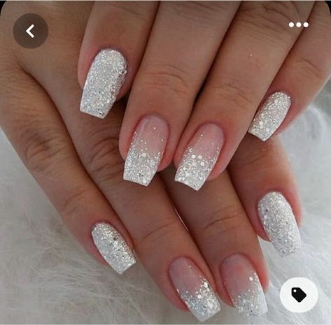 Summer Nails Colors Designs, Bridesmaids Nails, Nails For Bride, Wedding Nails French, White And Silver Nails, Wedding Nails Glitter, White Glitter Nails, Ombre Nails Glitter, Homecoming Nails Acrylic