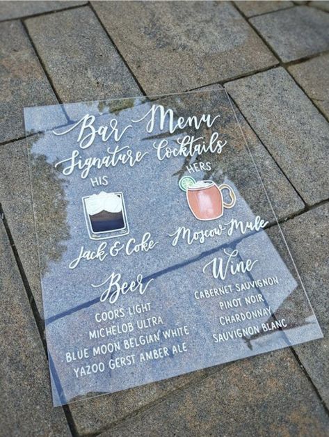 Plexiglass Sign, Bar Menu Sign, Acrylic Wedding Sign, Cricut Wedding, Menu Sign, Boda Mexicana, Future Wedding Plans, Wedding Drink, Acrylic Wedding