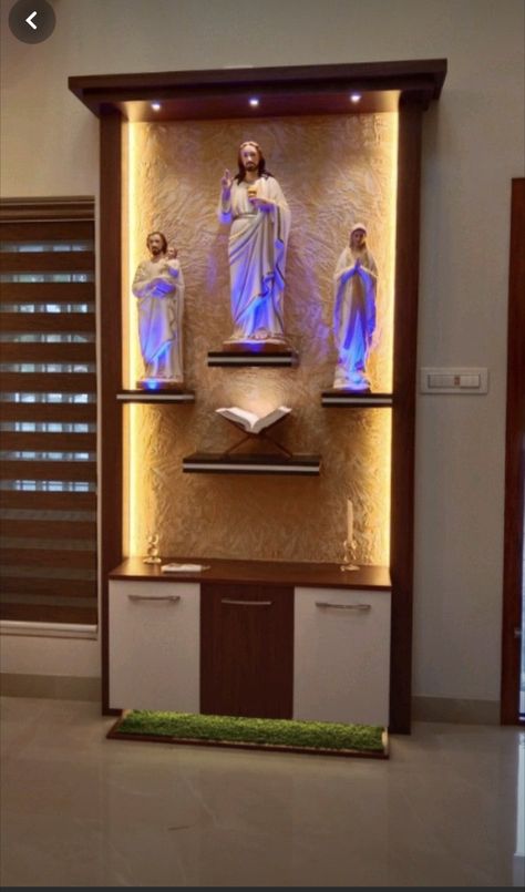 Altar Design Home Catholic, Altar Design Home, Christian Prayer Room Design, Wall Altar Ideas Catholic, Christian Room, Christian Room Decor, Altar Catholic, Home Altar Catholic, Budget House Plans