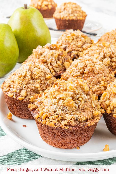 Pear And Ginger Muffins, Pear And Walnut Muffins, Pear Ginger Muffins, Ginger Breakfast Recipes, Pear Sauce Muffins, Pear Muffins Recipes Healthy, Healthy Pear Muffins, Pear Muffin, Pear Muffins Recipes