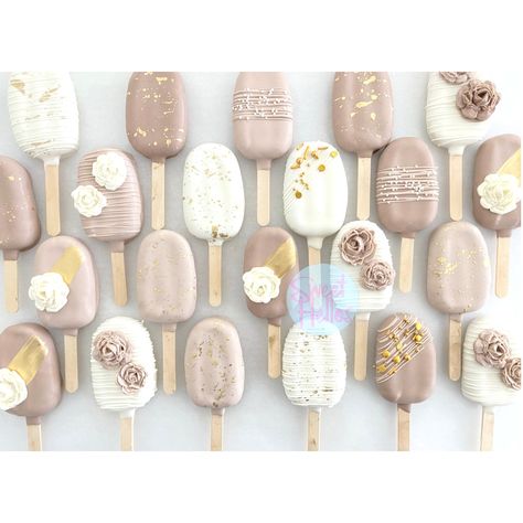 1st Birthday Cakesicles, Neutral Desserts, Neutral Cake Pops, Diy Cakesicles, Neutral Cake, Covered Chocolate, Dessert Inspiration, 18th Birthday Cake, Girl Baby Shower Decorations