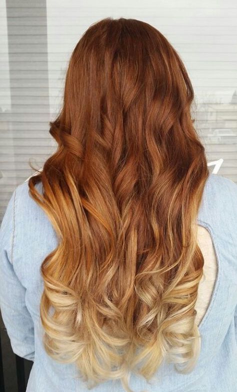 Natural red to a bright blonde ombre! Red Blonde Ombre Hair, Red And Blonde, Red Hair With Blonde Highlights, Best Ombre Hair, Red Blonde, Red Blonde Hair, Hair Dyed, Natural Red Hair, Balayage Ombré