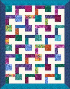 Quilts don't get much easier to make than when one uses a block with only three pieces. Carol A Ashley, AllThatPatchwork.  The design is "original" but is so easy that I'm sure dozens, perhaps hundreds of others have done something similar.  So feel free to copy. Colchas Quilting, Two Color Quilts, Quick Quilt, Quilt Modernen, Block Quilt, Batik Quilts, Jellyroll Quilts, Scrappy Quilts, Quilt Block Patterns