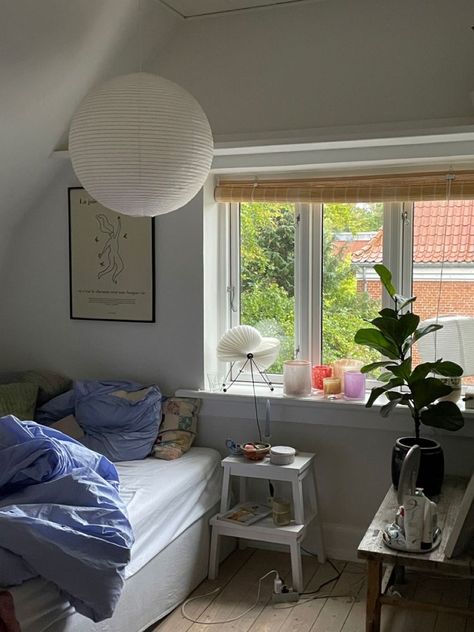 Cute Blue Bedroom, Bedroom Copenhagen, Bedroom Upstairs, Scandinavian Room, Room Deco, Dream House Rooms, Redecorate Bedroom, Dreamy Room, Room Makeover Inspiration