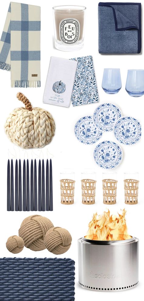 Blue And White Fall Decor, Teal Fall Decor, Coastal Fall Decor Ideas, Coastal Fall Decor, Good Mum, Blue And White Living Room, Coastal Fall, Blue Wine Glasses, Front Stoop