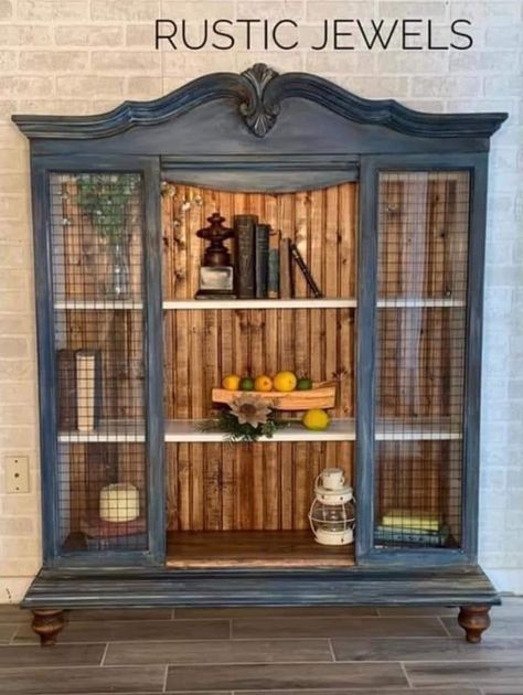 Painted Curio Cabinet Ideas, Diy China Cabinet Makeover, Hutch Top Repurposed Ideas, Painted Curio Cabinets, Curio Cabinet Makeover, Repurposed Hutch, China Hutch Makeover, China Cabinet Redo, China Cabinet Makeover