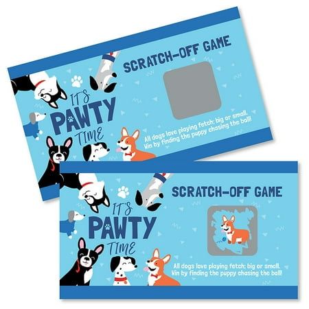 Try these Pawty Like a Puppy - Dog Baby Shower or Birthday Party Game Scratch Off Cards ideas: SIMPLE: Hand a scratch-off game card to guests as they arrive. QUICK: Set a scratch-off game card at each spot at the tables so guests can play as they enjoy the meal. FAVORITE: Hand out individual scratch off cards as mini prizes during longer games, such as gift bingo. Have everyone scratch at the same time and the winners get a grand prize. Kids Birthday Themes Boys, Dog Party Games, Baby Shower Gift Bingo, Puppy Baby Shower, Dog Baby Shower, Birthday Party Game, Puppy Birthday Parties, Scratch Off Cards, Dog Baby