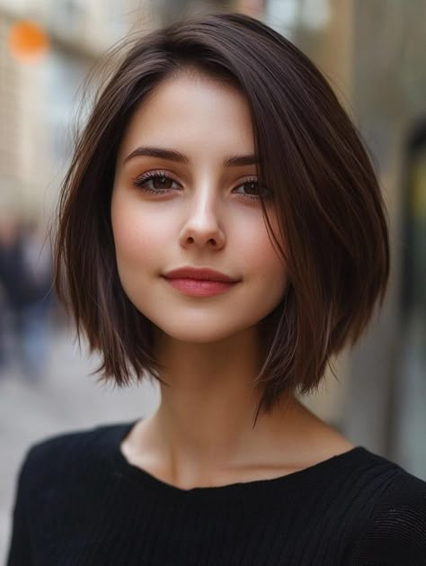 Flattering Bob Haircuts for Round Faces: Top Styles to Try Shorthair Haircut Round Face, 50s Haircuts Women, Medium Length Hair Cuts For Round Faces, Layed Bob, Short Bob With Face Framing, Chin Length Bob With Curtain Bangs, Short A Line Haircut, Short Hair Actress, Round Face Haircuts Short