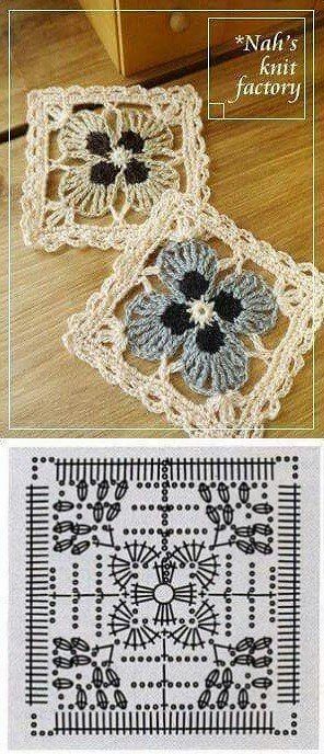 Corak Krusye, Granny Square Crochet Patterns Free, Crochet Motif Patterns, Crochet Granny Square, Pola Sulam, Crochet Square Patterns, Granny Squares Pattern, Crochet Motifs, Granny Square Crochet Pattern