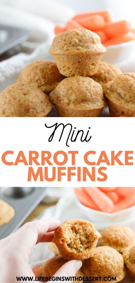 These Mini Carrot Cake Muffins are the perfect way to welcome spring. They’re full of fresh carrots and cinnamon for a satisfying combination of spicy and sweet. They’re easy and quick, but best of all, most of the ingredients used in the recipe are most likely already in your cabinet. Sugar Substitutes For Baking, Carrot Cake Muffin Recipe, Snack Quick, Carrot Muffin Recipe, Mini Muffin Recipe, Mini Carrot Cake, Fresh Carrots, Mini Carrots, Easy Carrot Cake