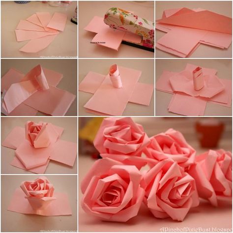 ----  More DIY Ideas ---- Here is a creative and simple way to make paper roses, it’s much easier to make flower bouquet or ball or wreath with this. Materials you may… Paper Flowers For Kids, Paper Roses Diy, Diy Fleur, Diy Flores, Easy Paper Flowers, Astuces Diy, Paper Flowers Craft, Tissue Paper Flowers, Make Paper