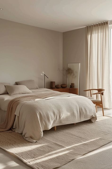 Retro Minimalist Bedroom, Simple Aesthetic Bedroom, Simple Bedroom Ideas Indian, Bedroom Inspo Minimalist, Bedroom Minimalist Modern, Relaxing Bedroom Colors, Modern Bed Linen, Minimalism Bedroom, Bedroom Minimal