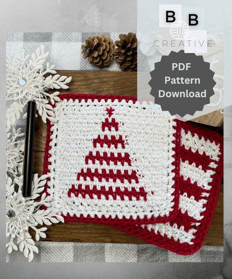 Free Crochet Pattern: Christmas Tree Dishcloth - Beccie B Creative Free Crochet Pattern Christmas, Crochet Pattern Christmas Tree, Bath Gifts, Moss Stitch Pattern, Holiday Crochet Patterns, Dishcloth Patterns Free, Crochet Pattern Christmas, Crochet Potholder Patterns, Holiday Kitchen Decor