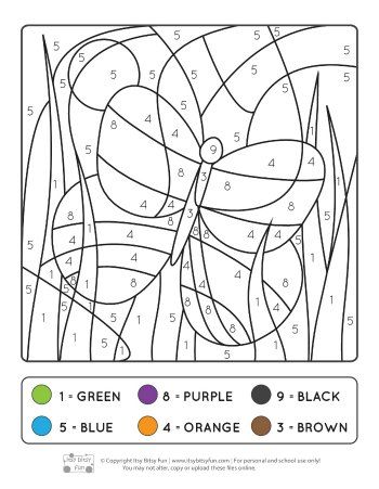 Spring Coloring by Number Worksheet - Butterfly Color By Number Worksheet, Kindergarten Spring, Number Worksheets Kindergarten, Number Worksheet, Imprimibles Halloween, Color By Number Printable, Spring Kindergarten, Number Worksheets, Color By Numbers