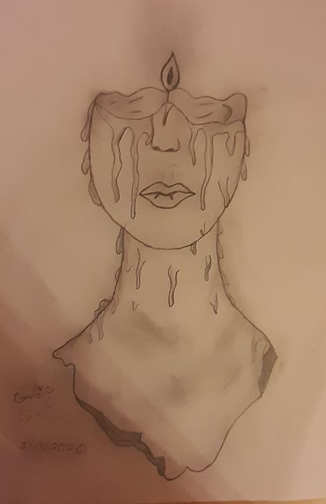 Candle Women Drawing, Melting Person Art, Candle Flame Drawing, Melting Face Drawing, Candle Sketch, Screaming Drawing, Melting Face, Hard Drawings, Class Inspiration