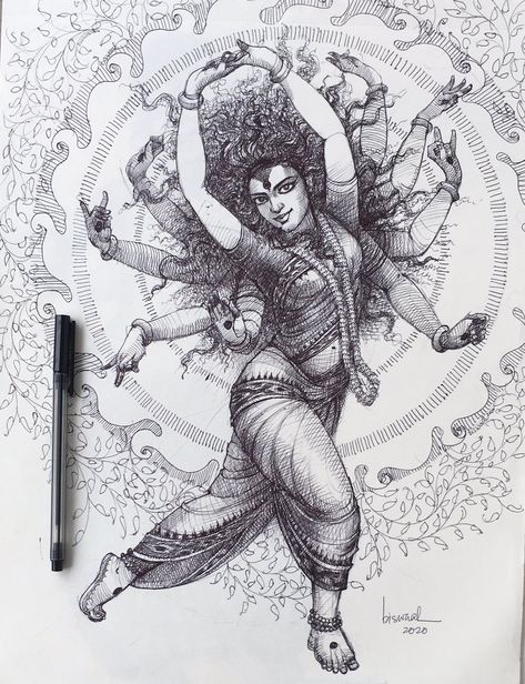 Hindu Cosmos, Buddhist Art Drawing, Ancient Drawings, Pen Art Work, Durga Painting, Indian Art Gallery, Pen Art Drawings, Doodle Art Drawing, Beautiful Art Paintings