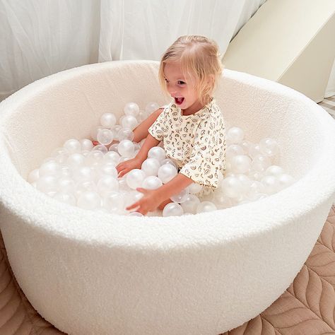 This luxe Teddy Ball Pit is a perfect addition to any space in your home, available in 3 colours - Tan, Sand & White. The soft foam construction makes for a safe, comfortable play environment, allowing your child to develop their hand-eye coordination while they have a blast. Ball pits are perfect for young imagination and creativity and is guaranteed to bring endless hours of fun. Includes 200 pieces of medium sized Pearl White and Transparent balls. White Ball Pit, Foam Ball Pit, Ball Pit For Toddlers, Kids Ball Pit, Baby Ball Pit, Popular Kids Toys, Baby Ball, Kiddie Pool, Baby Bottoms