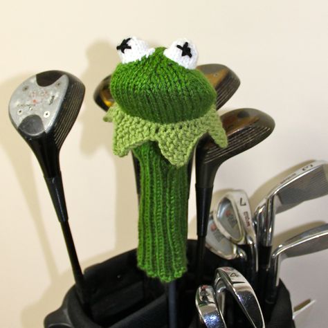 Knit Golf Club Covers, Best Golf Clubs, Golf Club Head Covers, Golf Club Covers, Golf Head Covers, Kermit The Frog, Knit In The Round, Golf Gifts, Play Golf