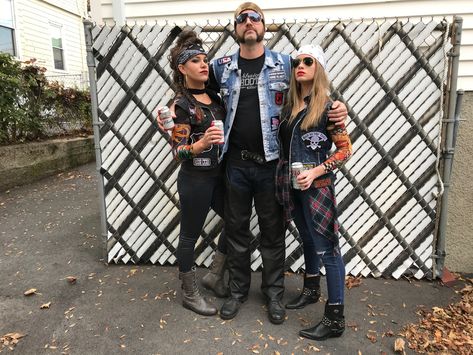 Biker Motorcycle Gang Group Halloween Costumes Motorcycle Gang Costume, Motorcycle Halloween Costumes, Biker Theme Party Outfit, Biker Gang Halloween Costumes, Biker Gang Costume, Biker Girl Outfits Halloween, Biker Chick Halloween Costume, Biker Halloween Costume Women, Biker Chicks Halloween Costume