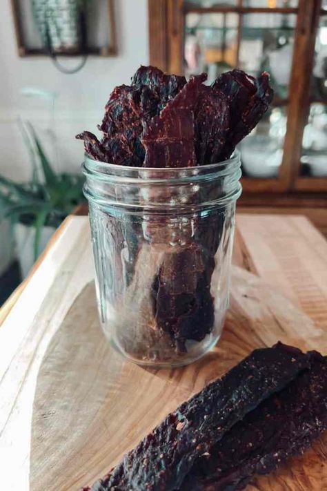 Homemade Venison Jerky - Ninnescah Made Deer Jerky In Oven, Venison Jerky Recipe Ovens, Jerky In Oven, Ninnescah Homestead, Venison Jerky Recipe, Venison Marinade, Deer Jerky, Jerky Marinade, Venison Jerky