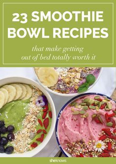 23 gorgeous smoothie bowls that make getting out of bed totally worth it. #Breakfast Healthy Smoothie Bowl Recipes, Tropical Smoothie Bowl, Healthy Smoothie Bowl, Tropical Smoothie, Bowl Recipes, Smoothie Bowl Recipe, Smoothie Bowls, Shake Recipes, Yummy Smoothies