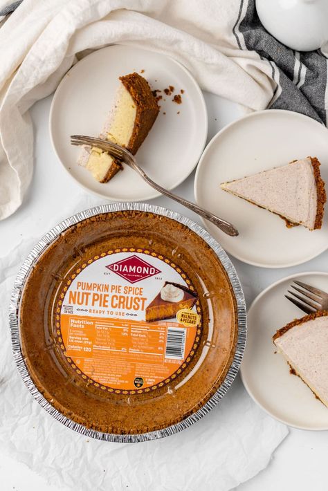 Pumpkin Spice Cheesecake Pie | Diamond Nuts Pie Crust & Recipe Nut Pie Crust, Pumpkin Spice Pie, Nut Pie, Layered Pumpkin Cheesecake, Spice Cheesecake, Best Pumpkin Pie Recipe, Pecan Pie Crust, Pumpkin Pie Recipe Easy, Just Pies