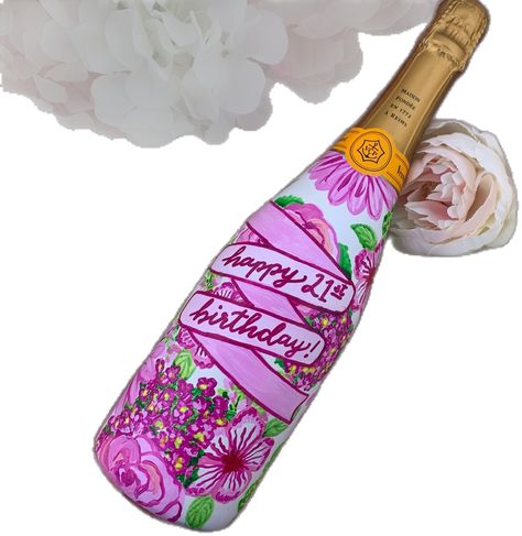 Custom hand-painted floral Veuve champagne bottle by @saxetstudio. Perfect for weddings, birthdays, graduation gifts, party favors, or any celebration! Painted Champagne Bottle, Custom Hand Painted, Custom Painted, Champagne Bottle, Houston Texas, Custom Paint, Floral Painting, Graduation Gifts, Party Favors