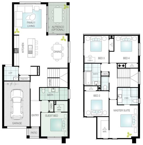 Cresmina- Two Storey Floor Plan Upgrade- McDonald Jones Two Storey Floor Plan, Mcdonald Jones Homes, Classic Facade, Duplex Floor Plans, Under The Stairs, Study Nook, Flexible Space, Model House Plan, Electrical Plan