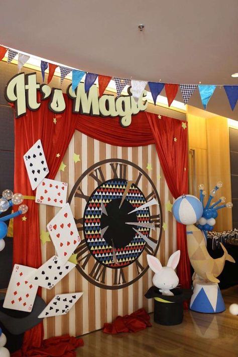 Maxwell's Birthday Party, Magic Theme; Dreamflavours Celebration Jakarta, PartyPlanner, Game Corner | CatchMyParty.com Magician Birthday Party Games, Magic Decorations Party, Magician Party Ideas, Magic Party Ideas, Magic Theme Birthday Party, Magic Theme Party, Magic Party Theme, Magician Birthday Party, Game Corner