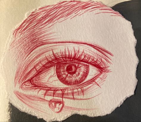 Red Eyes Drawing, Eye Drawing Biro, Biro Sketches, Red Pen Drawings, Gcse Identity, Sketch Prompts, Pencil Sketch Portrait, Art Homework, Tools Drawing