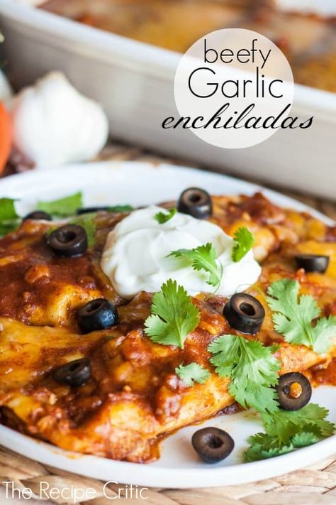 Beefy Garlic Enchiladas Beef Enchiladas With Red Sauce, Enchiladas With Red Sauce, Weekly Menu Plan, Garlic Beef, The Recipe Critic, Enchiladas Recipe, Recipe Critic, Cooking Challenge, Beef Enchiladas