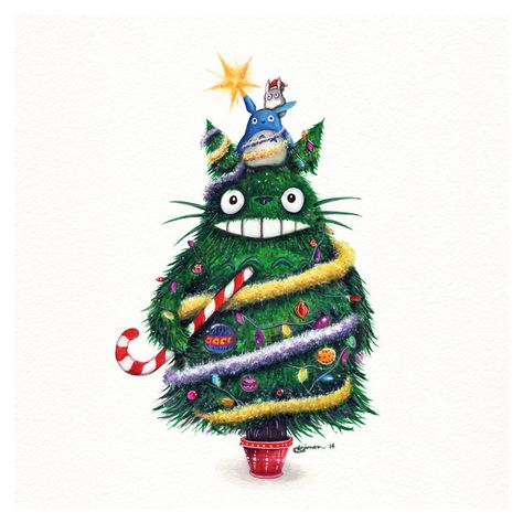 Christmas Totoro Painting By Simanion Totoro Merchandise, Studio Ghibli Films, Art Studio Ghibli, Anime Christmas, Studio Ghibli Movies, Studio Ghibli Art, Ghibli Movies, Ghibli Art, Howls Moving Castle