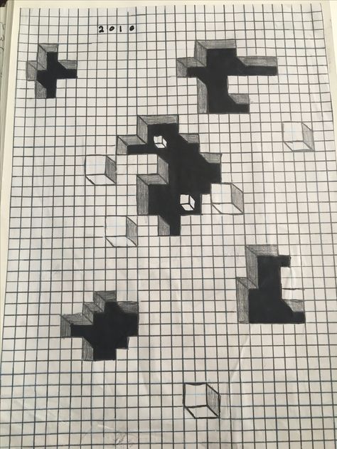 Optical illusion of hole Square Optical Illusions, Pixel Art Optical Illusion, Graph Paper Optical Illusion, Pixel Art Illusion, Illusion Doodles, Optical Illusions Art Drawing, Pixel Art Black And White, Drawing Illusions, Graph Drawing