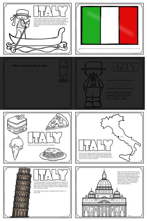 Italy For Preschoolers, Italy Projects For Kids, Italy Coloring Pages, Italy Crafts, Italy Geography, History Lessons For Kids, Italy For Kids, All About Italy, Country Studies