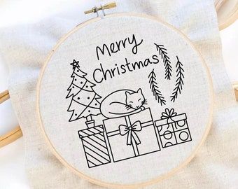 Christmas Cat Embroidery Pattern Christmas Embroidery Christmas Decor Embroidery Pattern Embroidery PDF - Etsy Portugal Embroidery Cat Patterns, Cat Embroidery Pattern, Totoro Pattern, Christmas Hand Embroidery, Cross Stitch Fairy, Cat Embroidery, Christmas Embroidery Patterns, Fox Embroidery, Embroidery Christmas