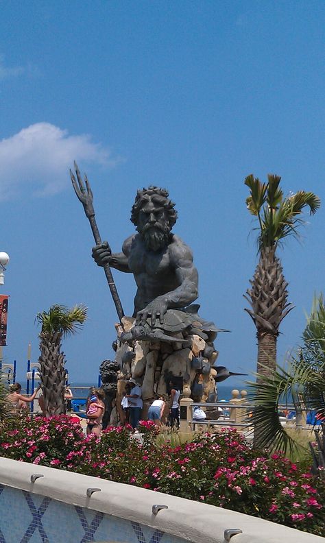 Virginia Beach Virginia Beach Pictures, Va Beach Aesthetic, Virginia Beach Aesthetic, Forever Aesthetic, Williamsburg Vacation, Neptune Statue, King Neptune, Virginia Beach Vacation, Beach Week