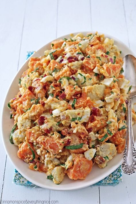 Potato Salad With Bacon, Sweet Potato Salad Recipe, Potato Salads, Sweet Potato Salad, Pastas Recipes, Bacon Potato Salad, Dinner Side, Salad Ideas, Salad With Sweet Potato