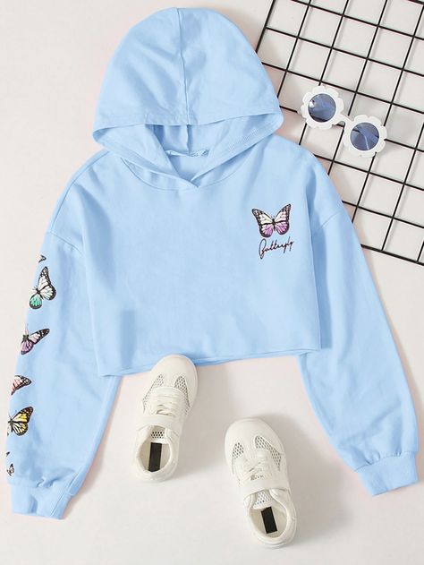 Mode Purple, Butterfly Clothes, Crop Jumper, Girls Sweatshirts, Stylish Hoodies, Trendy Hoodies, Purple Hoodie, Trendy Fashion Tops, Crop Hoodie