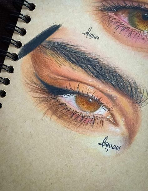 Brown Eye Drawing, Art Colored Pencil, Realistic Eye Drawing, Eyebrows Eyelashes, Color Pencil Sketch, Realistic Sketch, Prismacolor Art, Eyeliner Eyeshadow, Beauty Art Drawings