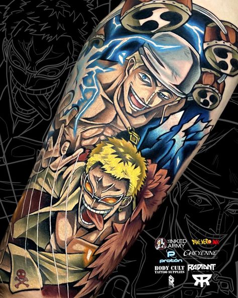 #anime #animeart #animetattoo #animeartist #otaku #animedrawing #weeb #animewallpaperiphone #tattoo #artwork #fanart #daveveroink #onepiece #eneru #doflamingo #onpiecetattoo #enerutattoo #doflamingotattoo Doflamingo Tattoo, Character Tattoos, Flamingo Tattoo, Piece Tattoo, One Piece Tattoos, Marvel Tattoos, Cartoon Character Tattoos, Anime Tattoo, Tattoo Artwork