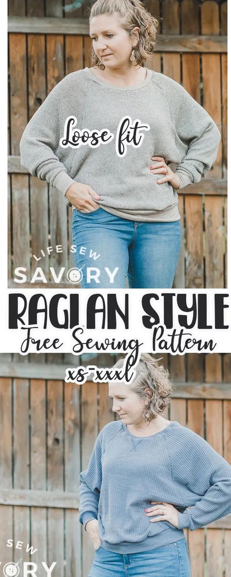 Sew a cozy raglan sweatshirt with this free printable pattern and sewing tutorial. Create cozy tops for winter with free sewing patterns and tutorials. This raglan sweatshirt is an amazing top to sew and wear all winter long. Sweater Sewing Patterns For Women, Free Sweatshirt Sewing Pattern, Sweater Sewing Pattern Free, Sweatshirt Pattern Free, Sweatshirt Pattern Sewing, Hoodie Sewing Pattern Free, Free Sewing Patterns For Women Tops, Winter Sewing Patterns, Sweatshirt Sewing Pattern