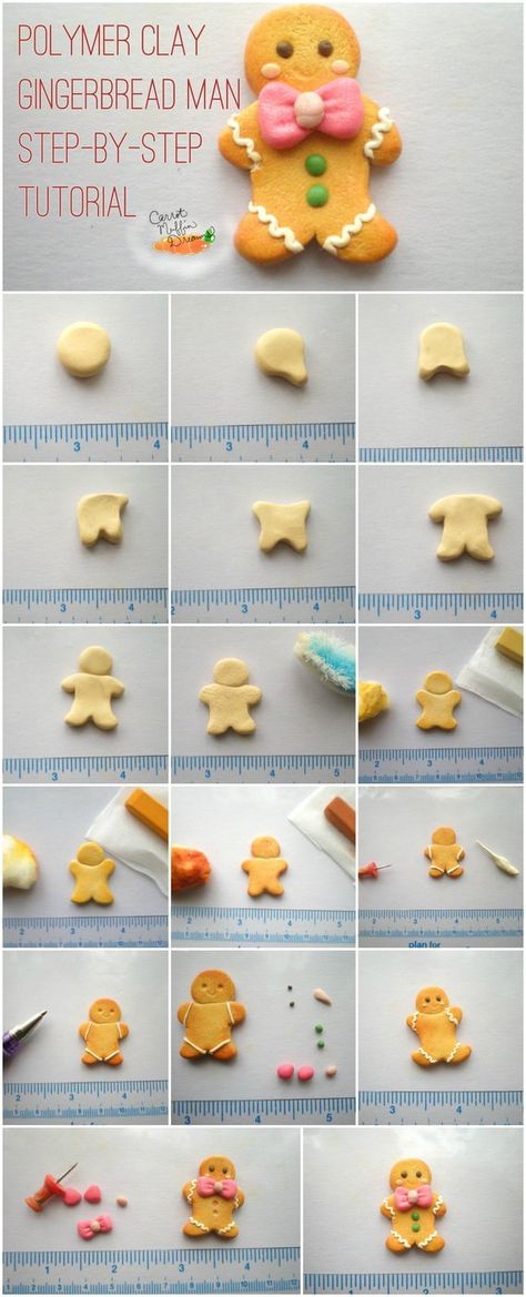 Fimo Gingerbread Man, Polymer Gingerbread Man, How To Make Clay Gingerbread Man, Polymer Clay Gingerbread Man, Gingerbread Clay, Clay Gingerbread Man, Polymer Clay Gingerbread, Carrot Muffin, Clay Gingerbread