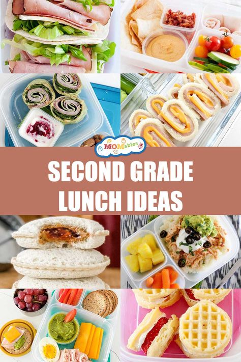 8 pictures of various lunch ideas for second graders from sandwiches, bento boxes, and even some waffles! School Lunch Ideas For Kids 2nd Grade, Second Grade Lunch Ideas, 2nd Grade Lunch Ideas, 2nd Grade Lunch Box Ideas, Grade School Lunch Ideas, Kids Cold Lunch Ideas, Healthy Quick Lunch Ideas, Heathy Lunch Ideas, Kids Lunches For School