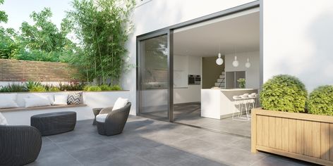 Tile Mountain, Outdoor Tile Patio, Outside Tiles, Tile Patio, Outdoor Tile, Exterior Tiles, Grey Floor, Grey Floor Tiles, Back Garden Design