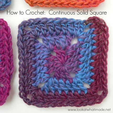 Learn how to crochet a continuous solid square with this easy photo tutorial. This square is perfect for colour change yarns. Triangle Crochet, Crocheted Squares, Crochet Motif Patterns, Crochet Blocks, Afghan Pattern, Square Crochet, Crochet Stitches Tutorial, Crochet Square, Crochet Applique