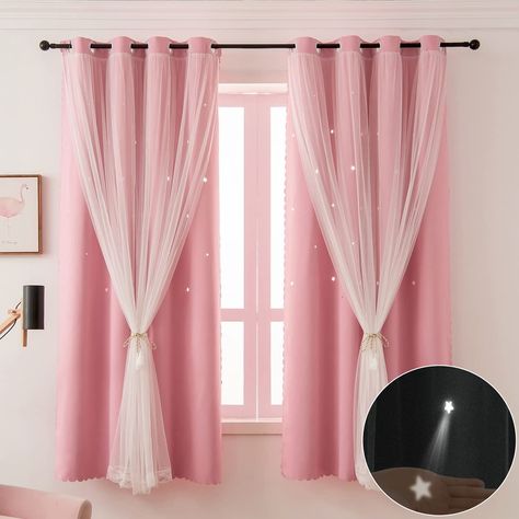 Curtains For Girls Bedroom, Curtains Double, Pink Dorm Room Decor, Star Curtains, Girl Curtains, Kids Blackout Curtains, Girls Bedroom Curtains, Pink Dorm Rooms, Pink Blackout Curtains