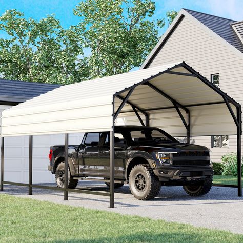 PRICES MAY VARY. 【Exceptional Weather Resistance】The heavy-duty metal carport withstands winds up to 100 mph and a snow load of 49.2 PSF. The 120° high-pitched roof design makes the snow and rain slope off easier, preventing structural collapse. 【Reinforced Construction】The 10x15 ft carport features a solid all-metal frame with 1.8mm thick poles and a galvanized roof for enhanced durability. The car shelter includes 4 top reinforcement bars, 8 side reinforcement bars and 6 ground bars for additi Galvanized Roof, Metal Carport Kits, Carport Kits, Carport Canopy, Car Shelter, Metal Carports, Car Canopy, Pitched Roof, Roof Design