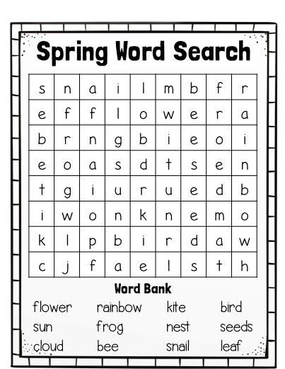 Sigh Words, Spring Word Search, Puzzle Activities, Word Puzzles For Kids, Easy Word Search, Spring Vocabulary, Kids Word Search, Word Games For Kids, Spring Worksheet