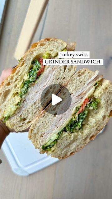 Ivanka | simple, approachable healthy recipes on Instagram: "turkey Swiss GRINDER sandwich 🤌🏻 Follow @happyandfull_ for quick & easy recipes 🫶🏻 Next time you want to make a really good quick sandwich at home, TRY THIS!! I bet you have all the ingredients at home! Sooo GOOD and cheaper than eating out 🎉🤌🏻 Ingredients: Ciabatta or bun of choice 4 slices of Turkey 2 slices of Swiss cheese 1/4 cup lettuce chopped finely 2 tbsp mayo 1 tbsp Dijon mustard 1 tbsp Calabrian hot pepper with oil Sprinkle of salt & pepper Steps: 1. Hit broil on your oven 2. Scoop out some of the bun to ensure you can properly stuff it 3. Add turkey & cheese to one side, let broil in the oven until cheese melts (keep an eye on it!) 4. Toss lettuce with mayo, Dijon, spices & hot peppers 5. Add lettuce mixture Turkey Sandwich Ideas, Turkey Cheese Sandwich, Quick Sandwich, Grinder Sandwich, Quick Sandwiches, Quick Easy Recipes, Turkey Cheese, The Bun, Hot Peppers